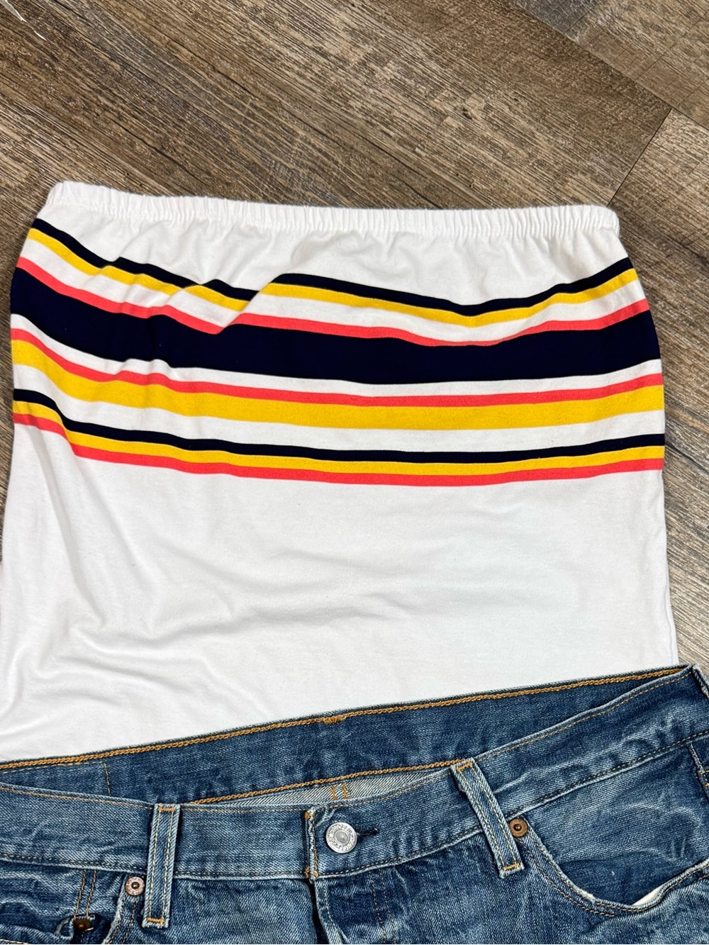 gaze White Strapless Tube Top with Multicolor Stripes - Picture 1 of 8